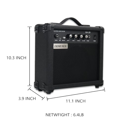 Electric Guitar Amplifier 20w Guitar Amp Starter Beginner Practice Small Portable Travel Headphone Aux Distortion Gain Treble Bass Volume Noiseless Cable Adapter Pick Aux Cable Earphone (BK) - color: Black