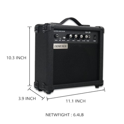 Electric Guitar Amplifier 20w Guitar Amp Starter Beginner Practice Small Portable Travel Headphone Aux Distortion Gain Treble Bass Volume Noiseless Cable Adapter Pick Aux Cable Earphone (BK) - color: Black