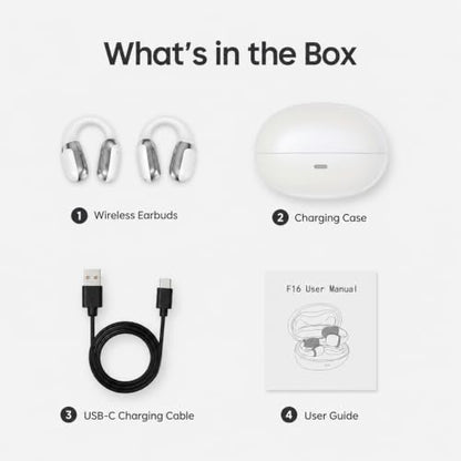 Open Ear Clip-On Earbuds, Bluetooth 5.4 Wireless Headphones IP65 Waterproof Lightweight 16H Playtime Touch Control Earphones Comfort Design for Small Ears&Glasses - color: White