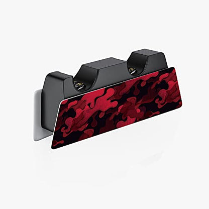 PlayVital Black Red Camouflage Full Set Skin Decal for ps5 Console Disc Edition, Sticker Vinyl Decal Cover for ps5 Controller & Charging Station & Headset & Media Remote - color: Black Red Camouflage