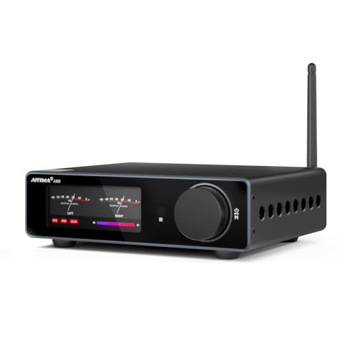 AIYIMA A80 Bluetooth Stereo DAC Amplifier TPA3255,PFFB & Digital VU Meter | USB Coax Opt & TRS Balanced Input,Pre-Out,12V Trigger,Tone &Remote,Hi-Res ESS9038Q2M Integrated Amp for 2.0/2.1 Home Theater