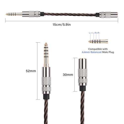 SinLoon 4.4mm to 3.5mm Audio Adapter Cable, Balanced Male to Stereo Female, HiFi Gold Plated OFC Braided Cord, 15cm Short Converter for Walkman DAP Headphone Amp (Bronze)