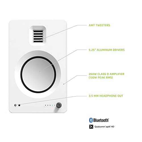 Kanto TUK Powered Speaker with Headphone Out | Built-in USB DAC | Dedicated RCA with Phono Pre-amp | Bluetooth | AMT Tweeter | 5.25" Driver | Pair | Matte White - color: Matte White