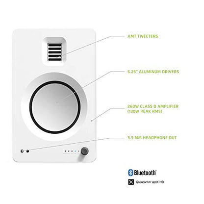 Kanto TUK Powered Speaker with Headphone Out | Built-in USB DAC | Dedicated RCA with Phono Pre-amp | Bluetooth | AMT Tweeter | 5.25" Driver | Pair | Matte White - color: Matte White