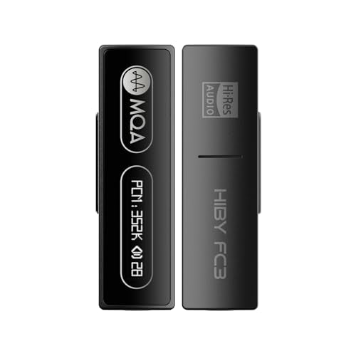 HiBy FC3 USB DAC with Display Hi-Res Audio 112mW Output Power Support PCM DSD MQA dongle for iPhone/MAC/Android/Windows(Black) - color: Black
