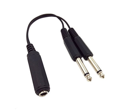 6.35mm 1/4 inch TRS Stereo Female to 2 Dual 1/4 Inch TS Mono Male Y Splitter Adiuo Cable 20cm/8inch (6.35F/2M)