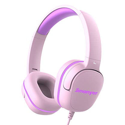 Jimonyer Kids Headphones for School, 3.5mm Jack Wired Headphones for Kids with Safe Volume Limiter, HD Stereo Sound On-Ear Girls Boys Toddler Headphone for Tablet, iPad, Kindle(Pink) - color: Pink