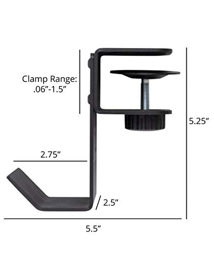 Stand Up Desk Store Clamp-On Under Desk Headphone Hanger, Backpack Hook, and Purse Holder - Black
