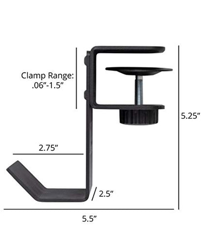 Stand Up Desk Store Clamp-On Under Desk Headphone Hanger, Backpack Hook, and Purse Holder - Black