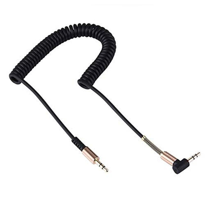 1-5ft 90 Degree Coiled Audio Cable, Compatible with iPhones, iPads, Samsung and Other 3.5mm DC Plug Port Devices, (Single-BLK)