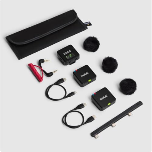 RØDE Wireless GO (Gen 3) 2-Person Compact Digital Wireless Microphone System/Recorder | 2.4 GHz, Stone Bundle with 2 Lavalier Microphones + 2 x Furry Windscreens + 2 x Cloths (7 Items) - color: Stone