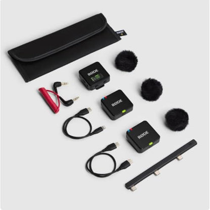 RØDE Wireless GO (Gen 3) 2-Person Compact Digital Wireless Microphone System/Recorder | 2.4 GHz, Stone Bundle with 2 Lavalier Microphones + 2 x Furry Windscreens + 2 x Cloths (7 Items) - color: Stone