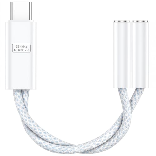 VUM USB-C to Dual 3.5mm Headphones Jack Hi-Res Audio Adapter Splitter | 32-bit/384kHz Hi-Res, TRRS HD Mic Input Supported, 1-in 2-Out Hi-Fi Stereo USBC Audio Splitter, OFC Cable with Silver-Plated