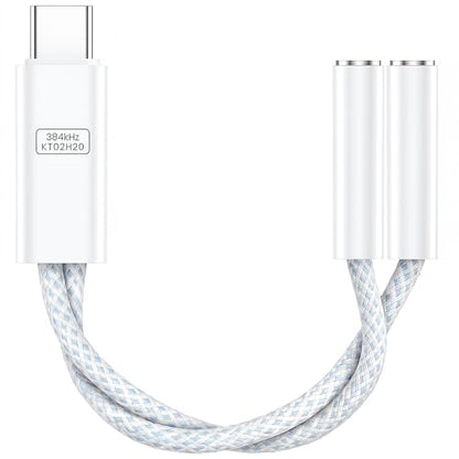 VUM USB-C to Dual 3.5mm Headphones Jack Hi-Res Audio Adapter Splitter | 32-bit/384kHz Hi-Res, TRRS HD Mic Input Supported, 1-in 2-Out Hi-Fi Stereo USBC Audio Splitter, OFC Cable with Silver-Plated