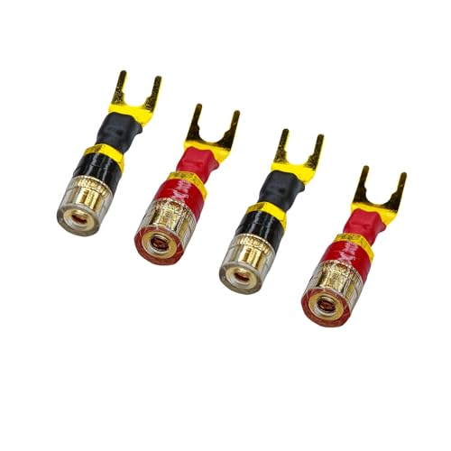 Spade to Banana Adapter, 24K Gold 4-Pack | Y Terminal Speaker Wire Connector for Amplifier & Receiver