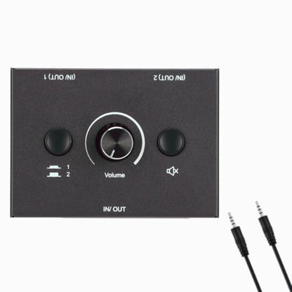 3.5mm Stereo Audio Switcher Bidirectional 2 in 1 Out or 1 in 2 Out Manual Selector Box with Mute Button Plug and Play for Speakers and Headphones