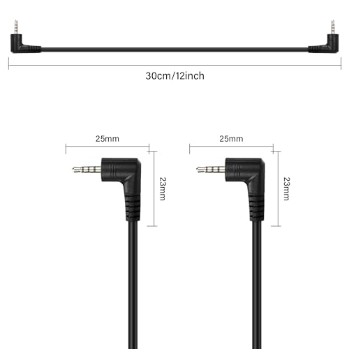 2.5mm Audio Aux Cable，90 Degree 2.5mm TRRS Male to 2.5mm TRRS Male Double Angled Stereo Headset Headphone Jack Connector Cable（0.3M）