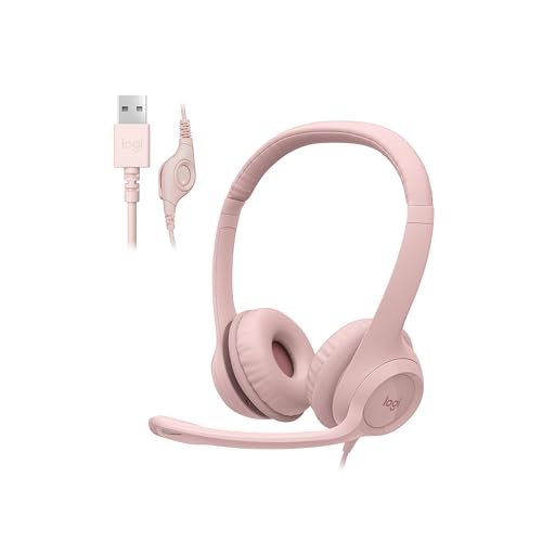 Logitech H390 Wired Headset PC/Laptop Stereo Headphones, USB-A, Rose | For PC/Laptop, Stereo, USB-A, In-Line Controls, Works with Chromebook - color: Rose, style: USB-A