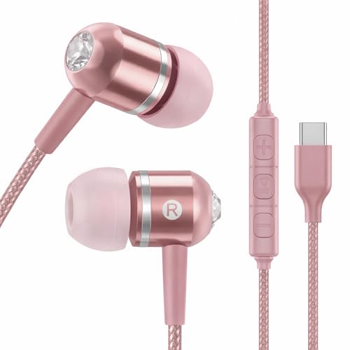 ADOOPE USB-C Wired Earbuds with Microphone, in-Ear Headphones for Android & USB-C Devices, Noise-Isolating Stereo Earphones with Inline Remote for Phone Calls, Music & Video - Pink - color: Pink