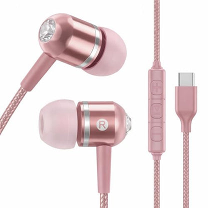ADOOPE USB-C Wired Earbuds with Microphone, in-Ear Headphones for Android & USB-C Devices, Noise-Isolating Stereo Earphones with Inline Remote for Phone Calls, Music & Video - Pink - color: Pink