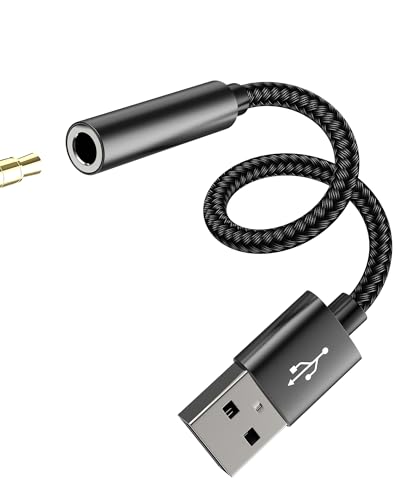 USB to 3.5mm Audio Adapter for Headphone Jack DAC Cable Sound Card Interface PC Car Microphone External Headset Converter Auxiliary Port for PS4 PS5 Computer Speaker Laptop Controller Devices