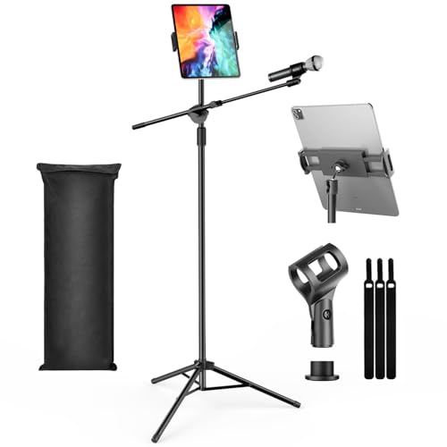 Height Adjustable Boom Mic Stand Tripod with Phone/Tablet Holder | Carrying Bag Included, for Singing Karaoke Stage