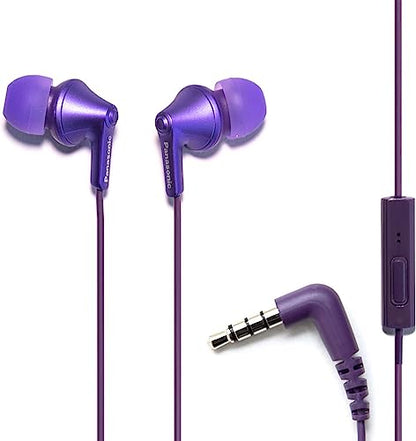 Panasonic ErgoFit Wired Earbuds with Microphone, 3.5mm Jack Headphones with Mic and Call Controller, Ergonomic Custom-Fit Earpieces (S/M/L), for Phones and Laptops - RP-TCM125-VA (Metallic Purple) - color: Metallic Purple, style: With Mic
