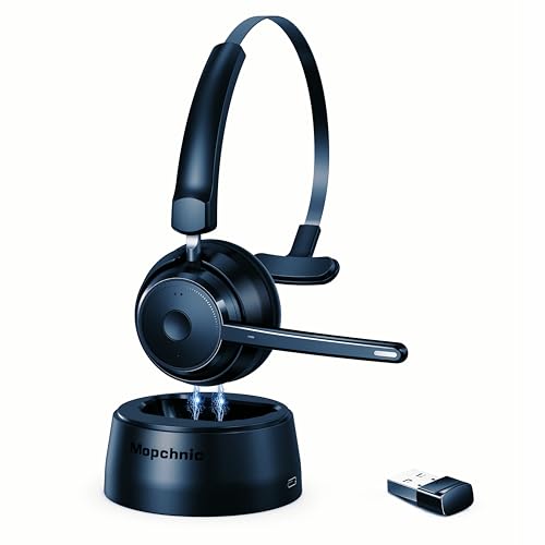 Mopchnic Bluetooth Headset, Wireless Headphone with Microphone for Computer, On Ear Bluetooth Headset with USB Dongle for Office Call Center Skype Zoom Meeting Online Class (Gray) - color: Gray