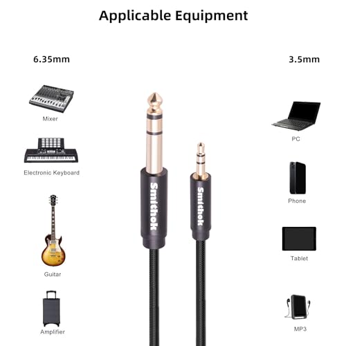 Smithok 2pack 1/8 to 1/4 Stereo Audio Cable,6.35mm 1/4" Male to 3.5mm 1/8" Male TRS Bidirectional Stereo Audio Cable for Guitar, Laptop, Home Theater Devices, Speaker and Amplifiers 10Ft(3m) - size: 2pack 10ft
