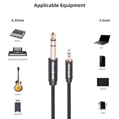Smithok 2pack 1/8 to 1/4 Stereo Audio Cable,6.35mm 1/4" Male to 3.5mm 1/8" Male TRS Bidirectional Stereo Audio Cable for Guitar, Laptop, Home Theater Devices, Speaker and Amplifiers 10Ft(3m) - size: 2pack 10ft