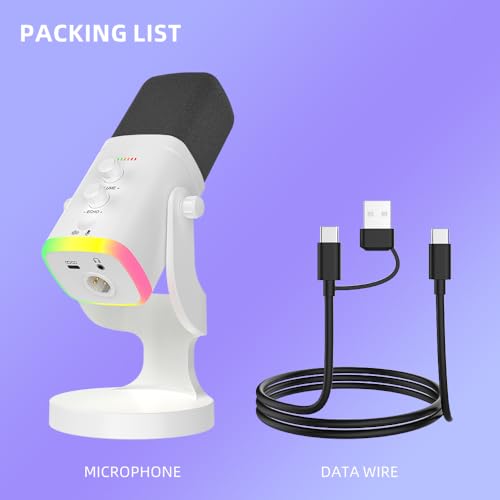 YU8-white Dynamic Microphone - USB/XLR RGB Mic with Echo Adjustment, Mute Key & Monitoring Jack, Desktop Microphone for PC Gaming, Streaming & Chat - color: YU8 desktop