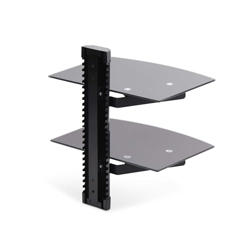 StarTech Dual Floating Wall-Mounted AV Shelves, Tempered Glass Shelves | Adjustable Height Shelf For Under TV AV Equipment, 2B-WALL-MOUNT-SHELF - style: Dual