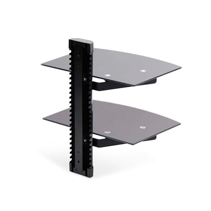 StarTech Dual Floating Wall-Mounted AV Shelves, Tempered Glass Shelves | Adjustable Height Shelf For Under TV AV Equipment, 2B-WALL-MOUNT-SHELF - style: Dual