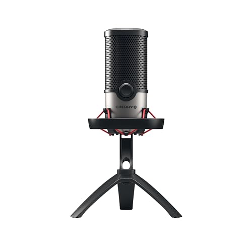 Cherry UM 6.0 Advanced, USB Microphone for Streaming, Podcasts, Home Office, 2 Directional Patterns, Shock-Mount, Compatible with PC/Mac/PS4/PS5, Silver/Black