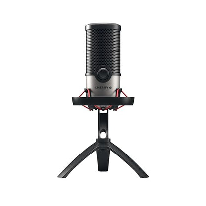 Cherry UM 6.0 Advanced, USB Microphone for Streaming, Podcasts, Home Office, 2 Directional Patterns, Shock-Mount, Compatible with PC/Mac/PS4/PS5, Silver/Black