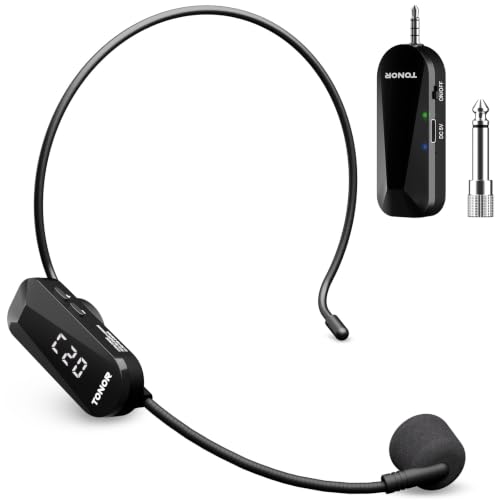TONOR Wireless Headset Microphone, 2 in 1 UHF Over-Ear Mic System with 20 Channels, 65ft Range Handheld Microfono for Teaching, Fitness, Tour Guide, Compatible with PA, Voice Amplifier, Speaker, TW100