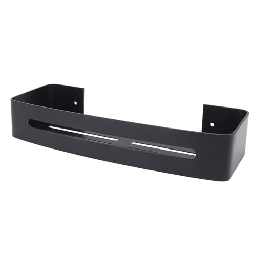 Bathroom Floating Shelf Wall Mount Bathroom Shelf Shower Bath Rack Single Layer Space Aluminum Bathroom Floating Wall Shelves with Hooks (Black)