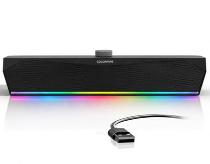 Computer Speakers for Desktop,USB Single-Cable, Computer Soundbar for PC | Compatible with Laptops | Towers | Devices |Stereo Sound and RGB Light, Plug-n-Play, Black Matte Finish, Mechanical Knobs