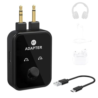 Airplane Bluetooth 5.3 Transmitter Adapter, 3.5mm to Dual Bluetooth Audio Converter, Wireless Hi-Fi Transmitter Receiver for Headphones, Speakers, TV, Switch, PC, Car, Flight, Support 2 Headphones