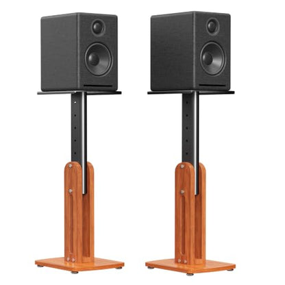 Solid Wood Speaker Stands Pair for Studio Monitor and Bookshelf Speakers | Height Adjustable Floor Speaker Stands for Klipsch, ELAC, JBL, KEF, Edifier Surround Sound Hold Up to 50 Lbs (Walnut)