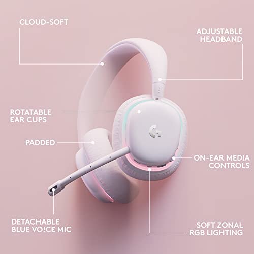 Logitech G735 Wireless Gaming Headset Customizable LIGHTSYNC - White Mist | Customizable LIGHTSYNC RGB Lighting, 3.5 MM Aux compatible, For PC and mobile devices, Detachable Mic