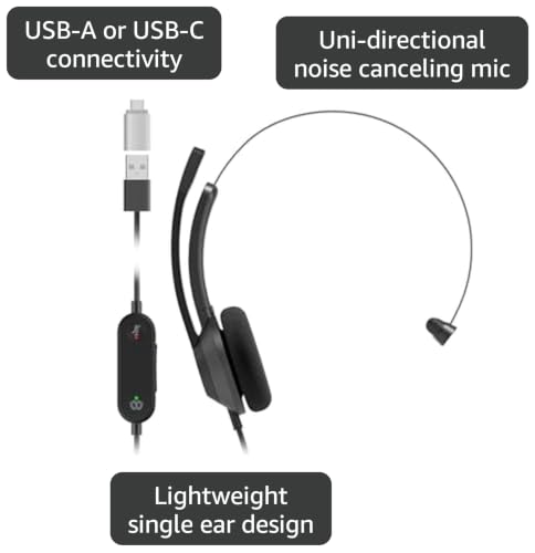 Cisco Headset 321 USB-C, Wired Single On-Ear Headphones, Webex Controller with USB-C, Carbon Black, 2-Year Limited Liability Warranty (HS-W-321-C-USBC) - style: Professional