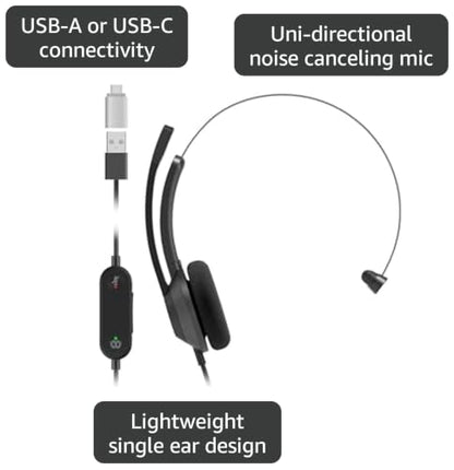 Cisco Headset 321 USB-C, Wired Single On-Ear Headphones, Webex Controller with USB-C, Carbon Black, 2-Year Limited Liability Warranty (HS-W-321-C-USBC) - style: Professional