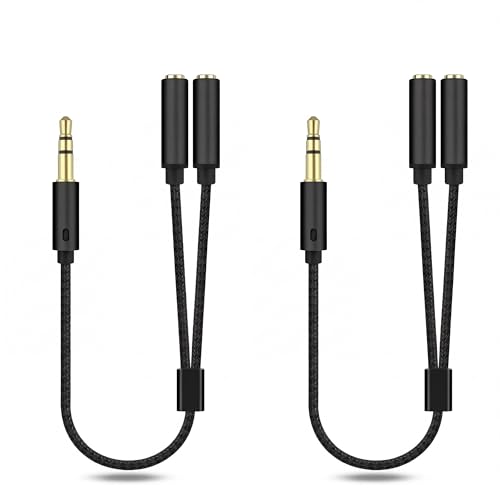 2 Pcs 3.5mm Headphone Splitter, Hi-Fi Stereo Audio Y Splitter 1 Male to 2 Female, Nylon Braided Headphone Extension Cable Compatible with Phone, Tablet, Laptop, PS4, Switch