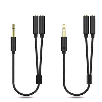 2 Pcs 3.5mm Headphone Splitter, Hi-Fi Stereo Audio Y Splitter 1 Male to 2 Female, Nylon Braided Headphone Extension Cable Compatible with Phone, Tablet, Laptop, PS4, Switch