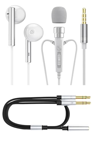 XOX KT03 Headphones with Karaoke HD Lavalier Microphone and Real-Time Ear Monitoring (Splitter Adapter,3.5mm, White) - color: White, style: 3.5mm jack