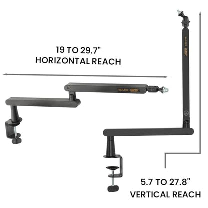 Low-Profile Broadcast Arm w 6" Riser, Supports Mics & Cameras up to 4.4 lbs | 360° Rotatable Adjustable Foldable Microphone Low Arm Desk Mount for Podcast/Streaming/Gaming/Radio Studio by AURAY
