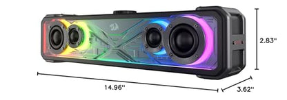Redragon GS817 RGB Desktop Soundbar, 2.0 Channel Stereo Speakers for Desktop w/Massive 30W Max Power, Touch-Control, Wireless 5.3 & 3.5mm AUX Inputs, Black
