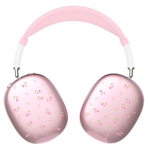 Silicone Case Cover for AirPods Max Headphones, Clear Cute Cherry Soft TPU Ear Cups Cover/Ear Pad Case Cover/Headband Cover for AirPods Max (2024/2020), Pink - color: Cherry/Pink