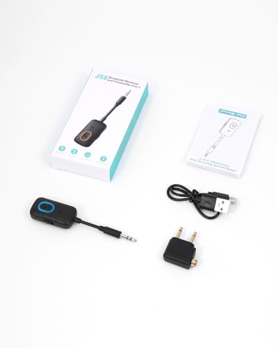 Bluetooth 5.4 Adapter for Car, Upgraded 2-in-1 Aux Transmitter & Receiver with Hands-Free Calls & 180° Swivel Bend, Wireless Audio Adapter for PC, TV, Speakers, Airplane Travel